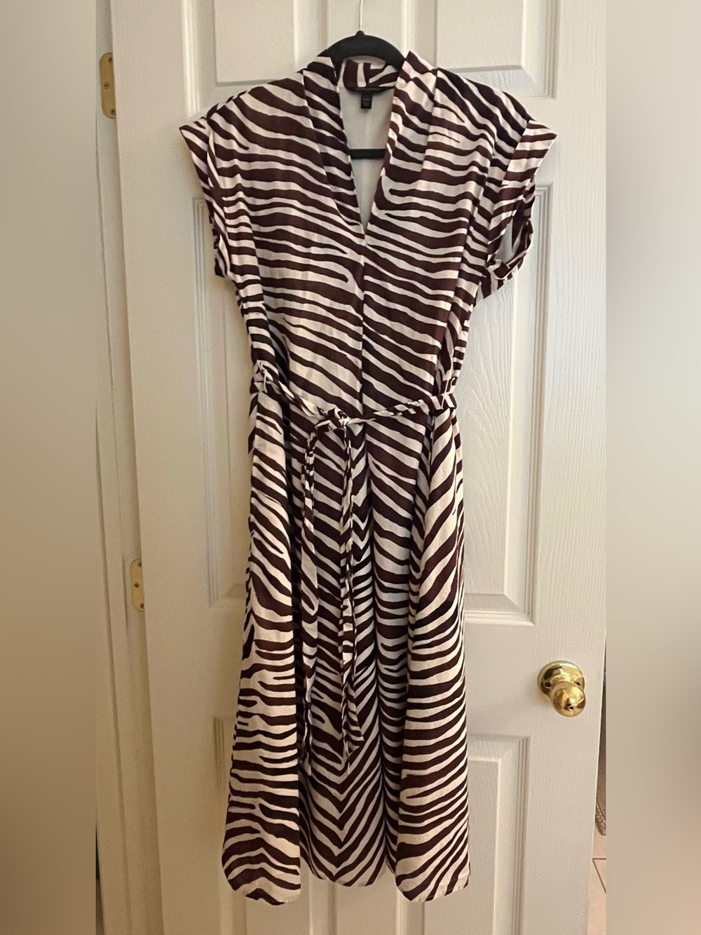 Banana Republic Brown and Cream Zebra-Print Wrap Midi Dress